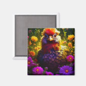 Farbiges Huhn im Blumengarten Magnet (Vorderseite/Rückseite)