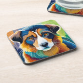 Farbiges Hundegesicht nah Getränkeuntersetzer (Linke Seite)