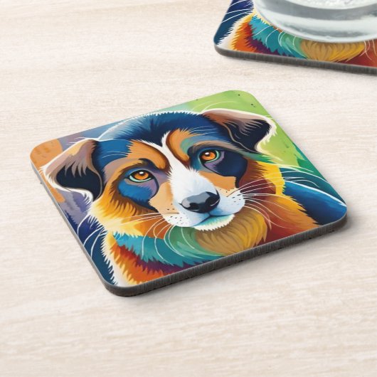 Farbiges Hundegesicht nah Getränkeuntersetzer (Linke Seite)