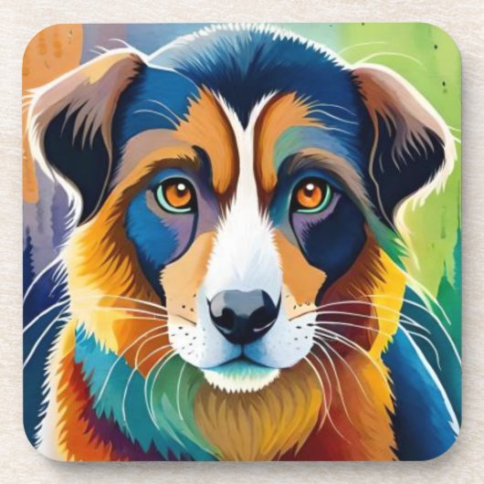 Farbiges Hundegesicht nah Getränkeuntersetzer (Vorderseite)