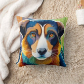 Farbiges Hundegesicht nah Kissen (Decke)