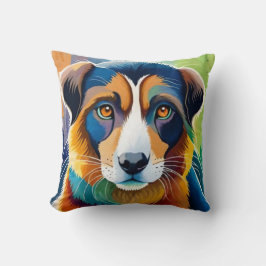 Farbiges Hundegesicht nah Kissen