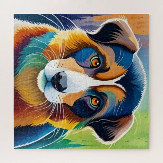 Farbiges Hundegesicht nah Puzzle (Horizontal)