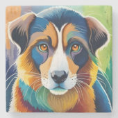 Farbiges Hundegesicht nah Steinuntersetzer (Vorderseite)