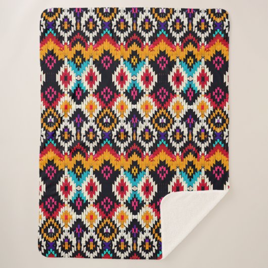 Farbiges Ikat-Inspiriertes geometrisches Muster Sherpadecke (Vorderseite)