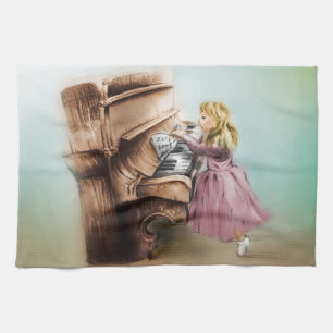 Farbiges illustriertes Küchentuch - Piano Girl