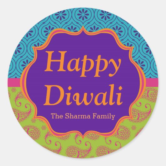 Farbiges Indianermuster Diwali-Gastgeschenk Runder Aufkleber (Vorderseite)