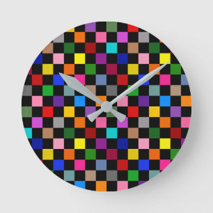 Farbiges Karomuster Design Schwarz Runde Wanduhr