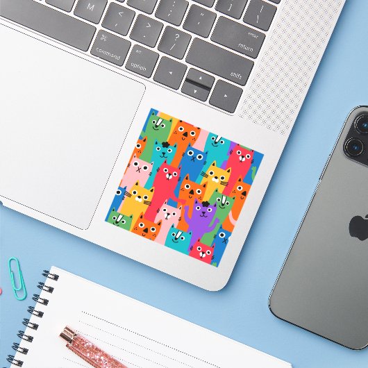Farbiges Katzen Muster Aufkleber (Laptop mit iPhone)