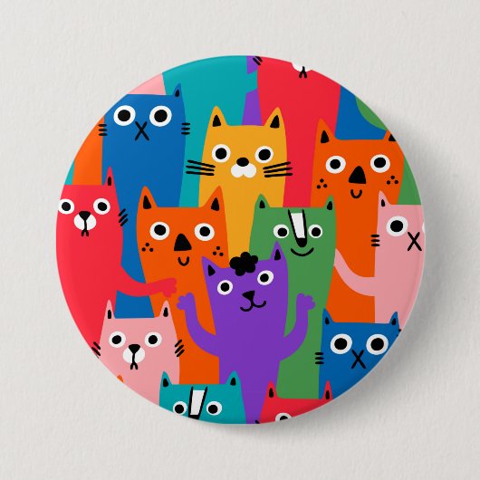 Farbiges Katzen Muster Button (Vorderseite)