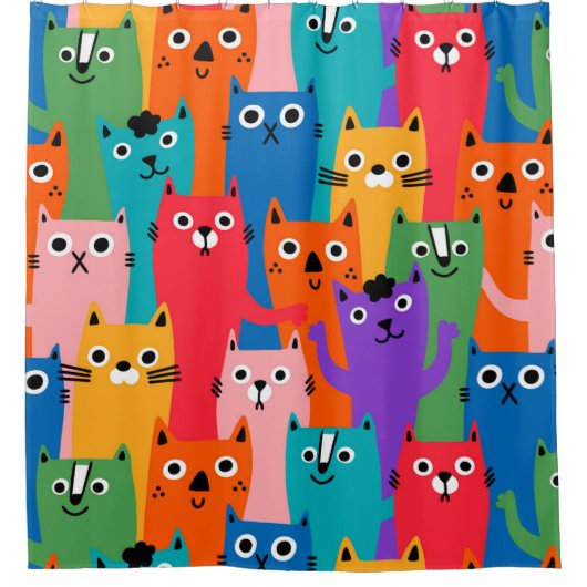 Farbiges Katzen-Muster Duschvorhang (Vorderseite)