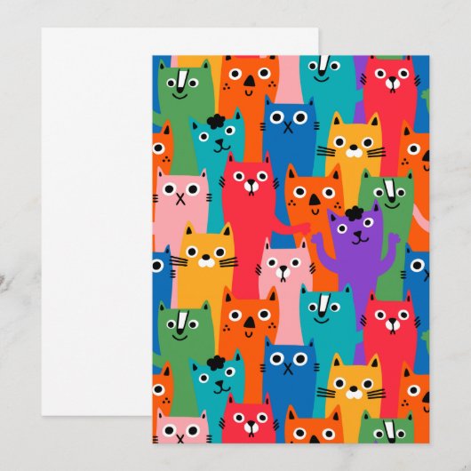 Farbiges Katzen Muster Einladung (Vorne/Hinten)