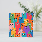 Farbiges Katzen Muster Einladung (Stehend Vorderseite)