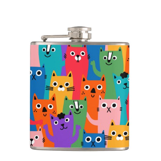 Farbiges Katzen Muster Flachmann (Vorderseite)