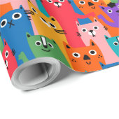 Farbiges Katzen Muster Geschenkpapier (Rolleneckpunkt)