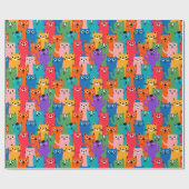 Farbiges Katzen Muster Geschenkpapier (Flach)