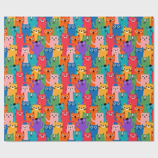 Farbiges Katzen Muster Geschenkpapier (Flach)