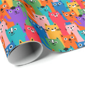 Farbiges Katzen Muster Geschenkpapier (Rolleneckpunkt)