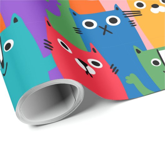 Farbiges Katzen Muster Geschenkpapier (Rolleneckpunkt)