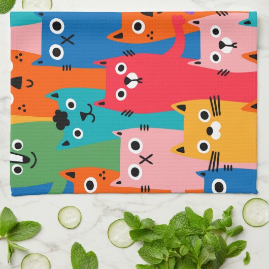 Farbiges Katzen-Muster Geschirrtuch (Gefaltet)