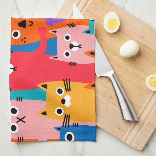 Farbiges Katzen-Muster Geschirrtuch (Viertel Falte)