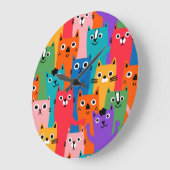 Farbiges Katzen-Muster Große Wanduhr (Winkel)