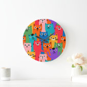 Farbiges Katzen-Muster Große Wanduhr (Zuhause)