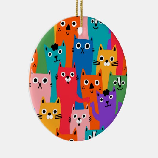 Farbiges Katzen Muster Keramik Ornament (Rechts)