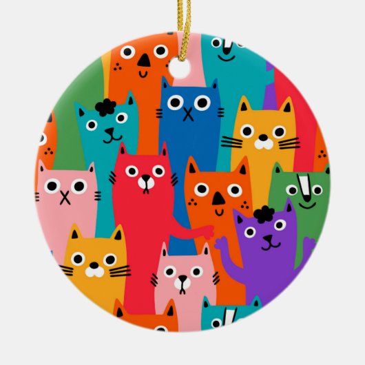 Farbiges Katzen Muster Keramik Ornament (Vorne)