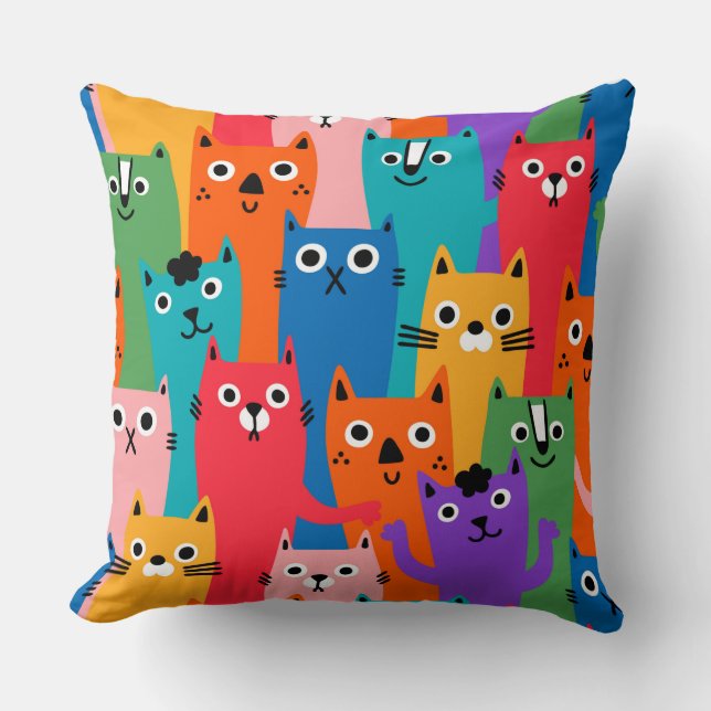 Farbiges Katzen Muster Kissen (Vorderseite)