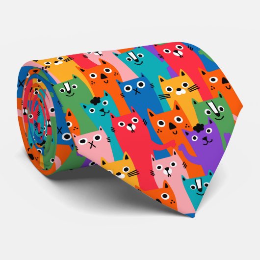 Farbiges Katzen Muster Krawatte (Gerollt)