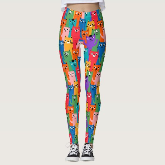 Farbiges Katzen-Muster Leggings (Vorderseite)