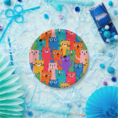 Farbiges Katzen Muster Pappteller (Party)