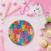 Farbiges Katzen Muster Pappteller (Party)