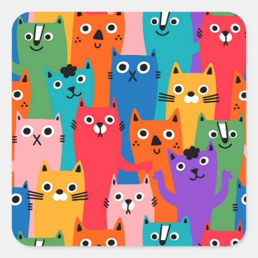 Farbiges Katzen Muster Quadratischer Aufkleber (Vorderseite)