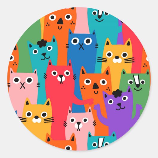Farbiges Katzen Muster Runder Aufkleber (Vorderseite)