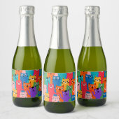 Farbiges Katzen Muster Schaumweinetikett (Flaschen)