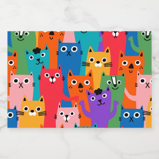 Farbiges Katzen Muster Schaumweinetikett (Einzelnes Label)