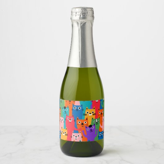 Farbiges Katzen Muster Schaumweinetikett (Vorderseite)