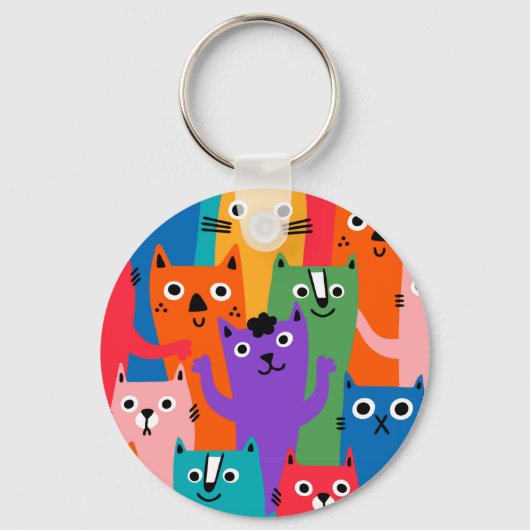 Farbiges Katzen Muster Schlüsselanhänger (Vorderseite)