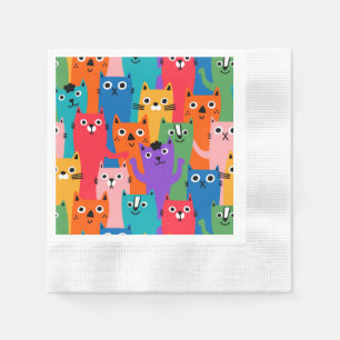 Farbiges Katzen Muster Serviette
