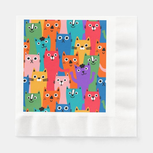 Farbiges Katzen Muster Serviette (Vorderseite)