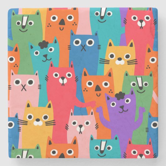 Farbiges Katzen Muster Steinuntersetzer (Vorderseite)