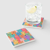 Farbiges Katzen Muster Steinuntersetzer (Seitenansicht)