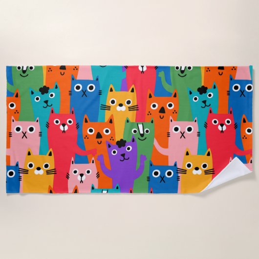 Farbiges Katzen Muster Strandtuch (Vorderseite)