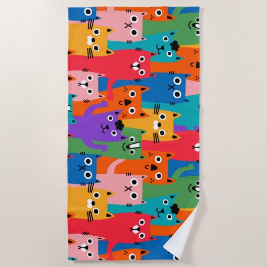 Farbiges Katzen Muster Strandtuch (Vorderseite)