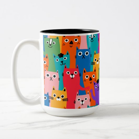 Farbiges Katzen Muster Zweifarbige Tasse (Links)