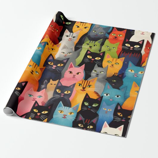 Farbiges Katzenwackelpapier Geschenkpapier (Ungerollt)