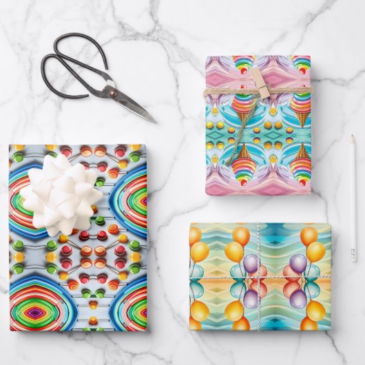 Farbiges Kids Wrapping Paper Set 3 Geschenkpapier Set (Vorderseite)