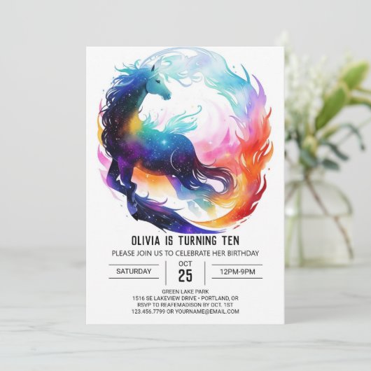 Farbiges Kinderpferd Einladung (Stehend Vorderseite)